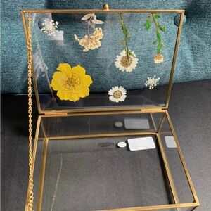 Gold Glass Box with Wild Pressed Flowers